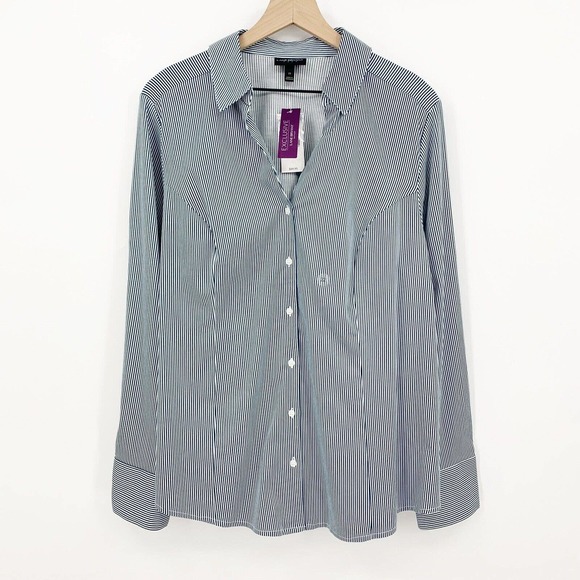 Lane Bryant Tops - Lane Bryant Outlet Shirt Size 22 Striped Long Sleeve Button Up Collared Stretch